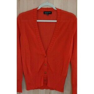 Jones NY Coral Knit Cardigan Sz Medium Button-Up Career Colorful Preppy Academia